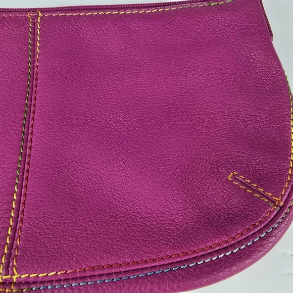 The SAK Hot Pink Leather Shoulder Bag Heart Shoulder Strap Multi Color Stitching - Picture 5 of 12